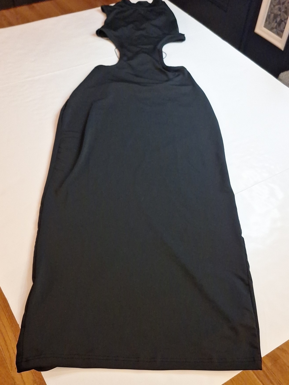 #187 Long Black Dress With Butterfly Detail Open Back Size S